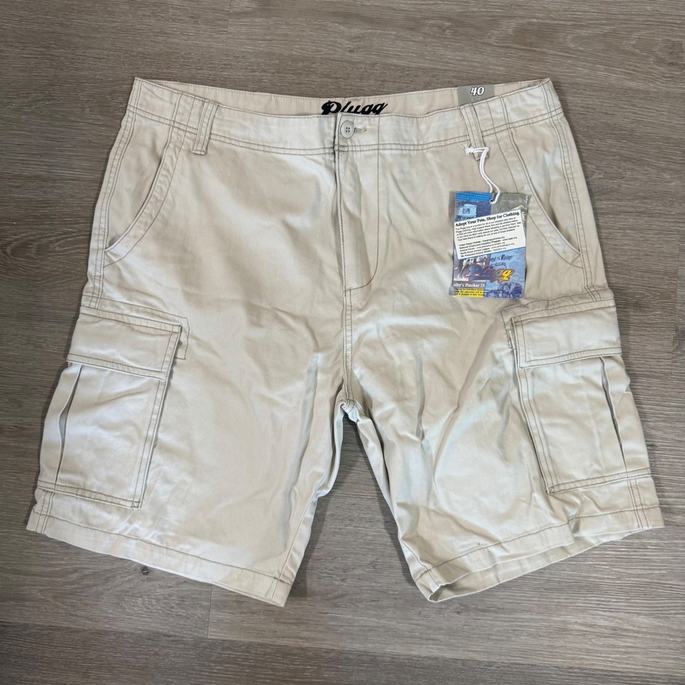 Plugg Cargo Shorts Mens 40 Stone Heavy Vintage Wash Cotton P449514B NWT‎